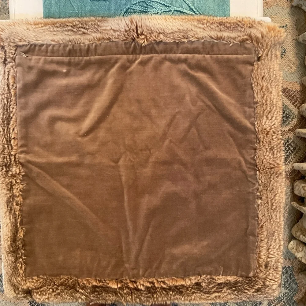 Pottery Barn Pillow Sham Tan Faux Fur Trim